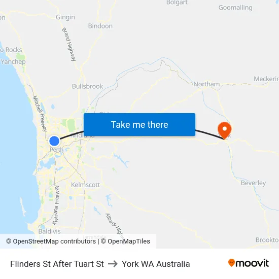 Flinders St After Tuart St to York WA Australia map