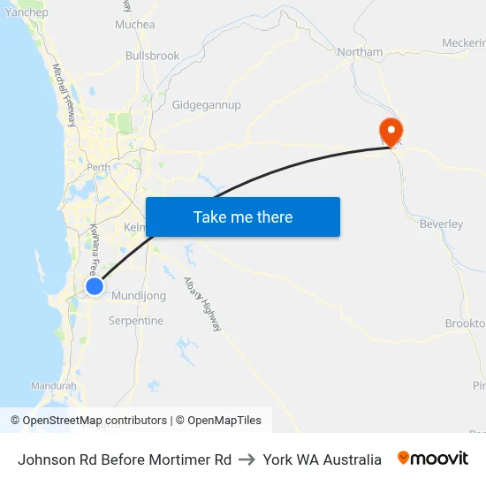 Johnson Rd Before Mortimer Rd to York WA Australia map