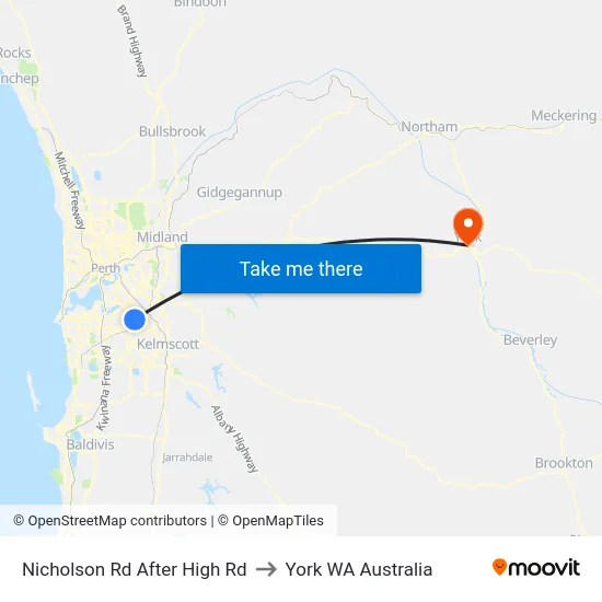 Nicholson Rd After High Rd to York WA Australia map