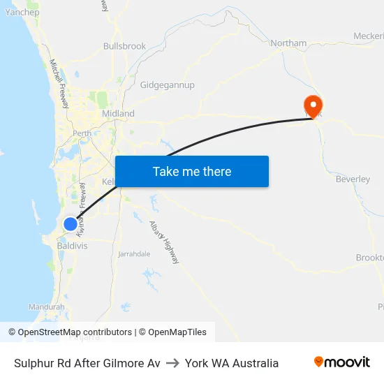 Sulphur Rd After Gilmore Av to York WA Australia map