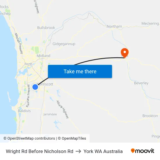 Wright Rd Before Nicholson Rd to York WA Australia map