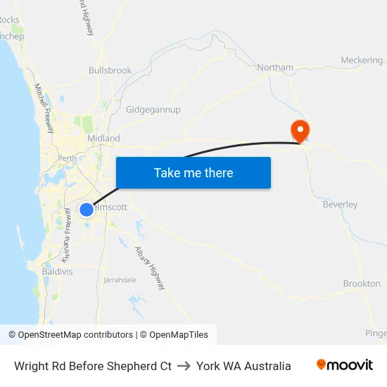 Wright Rd Before Shepherd Ct to York WA Australia map