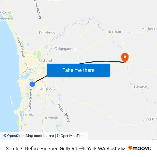 South St Before Pinetree Gully Rd to York WA Australia map