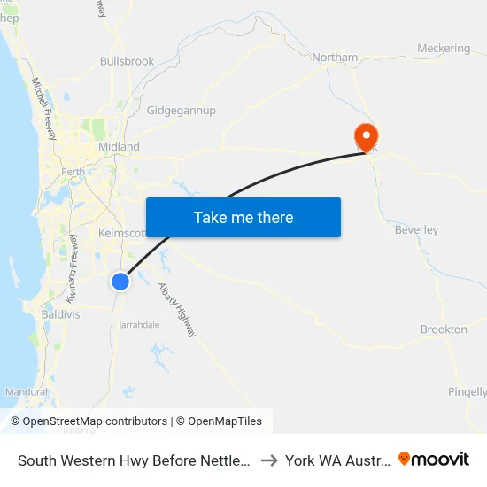 South Western Hwy Before Nettleton Rd to York WA Australia map
