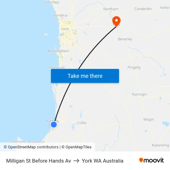Milligan St Before Hands Av to York WA Australia map