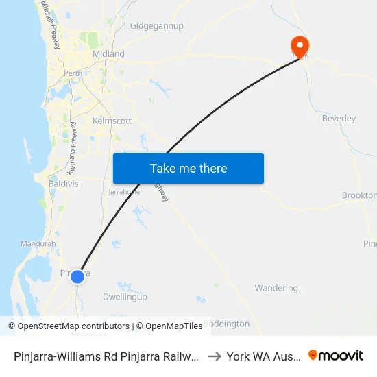 Pinjarra-Williams Rd Pinjarra Railway Station to York WA Australia map