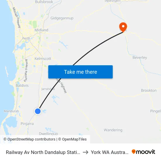 Railway Av North Dandalup Station to York WA Australia map