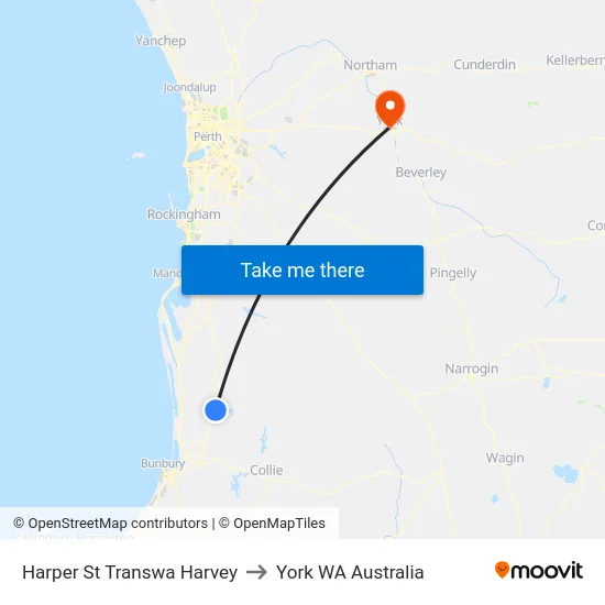 Harper St Transwa Harvey to York WA Australia map