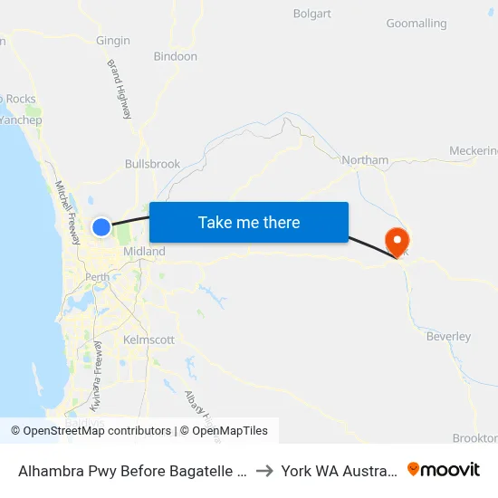 Alhambra Pwy Before Bagatelle Rd to York WA Australia map