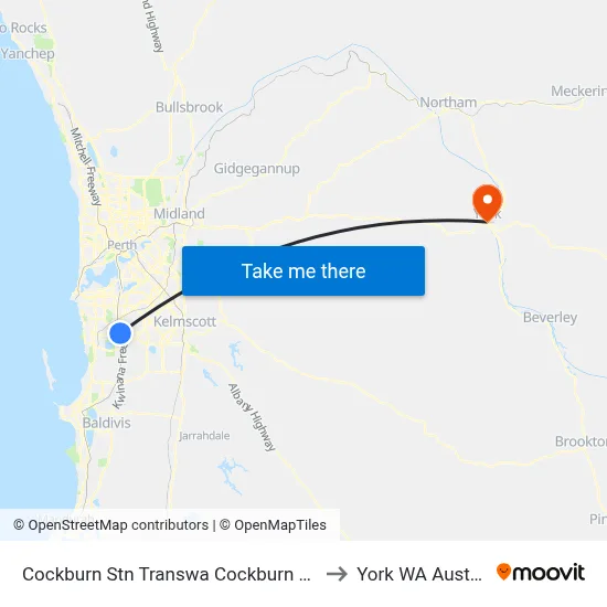 Cockburn Stn Transwa Cockburn Central to York WA Australia map