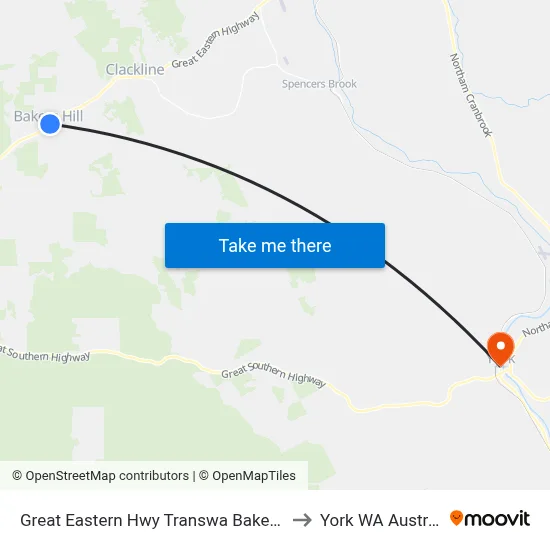 Great Eastern Hwy Transwa Bakers Hill to York WA Australia map
