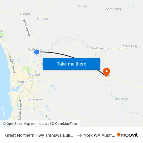 Great Northern Hwy Transwa Bullsbrook to York WA Australia map