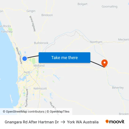 Gnangara Rd After Hartman Dr to York WA Australia map