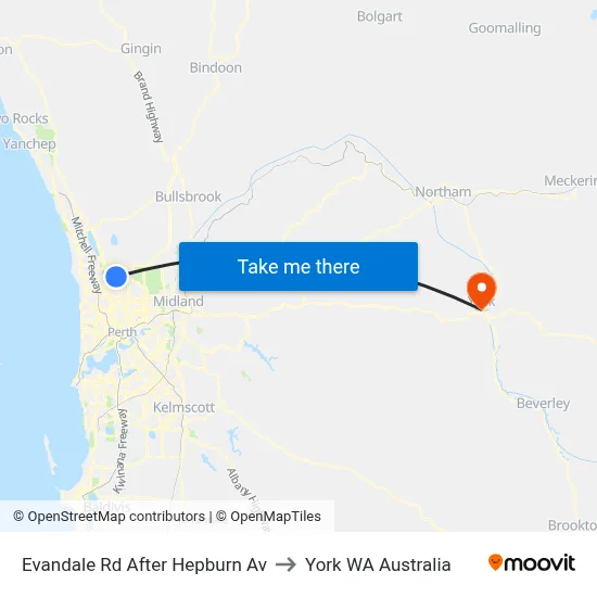 Evandale Rd After Hepburn Av to York WA Australia map