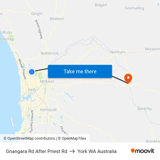 Gnangara Rd After Priest Rd to York WA Australia map