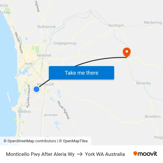 Monticello Pwy After Aleria Wy to York WA Australia map