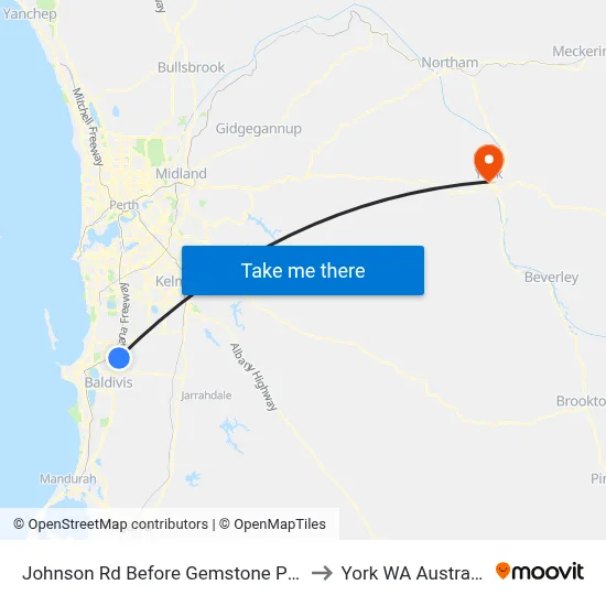Johnson Rd Before Gemstone Pde to York WA Australia map