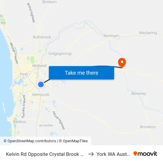 Kelvin Rd Opposite Crystal Brook Caravan to York WA Australia map