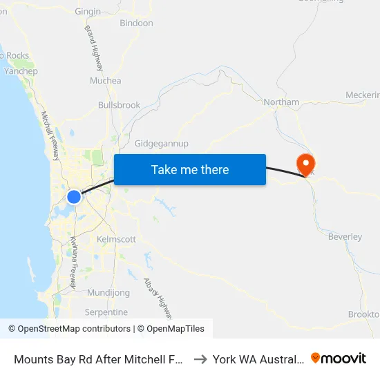 Mounts Bay Rd After Mitchell Fwy to York WA Australia map