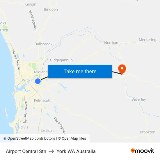 Airport Central Stn to York WA Australia map