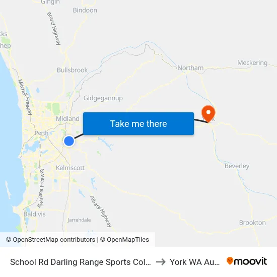 School Rd Darling Range Sports College Stand 2 to York WA Australia map