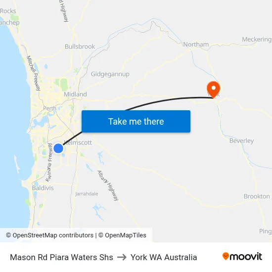 Mason Rd Piara Waters Shs to York WA Australia map