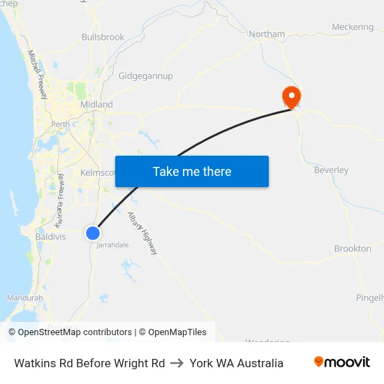 Watkins Rd Before Wright Rd to York WA Australia map