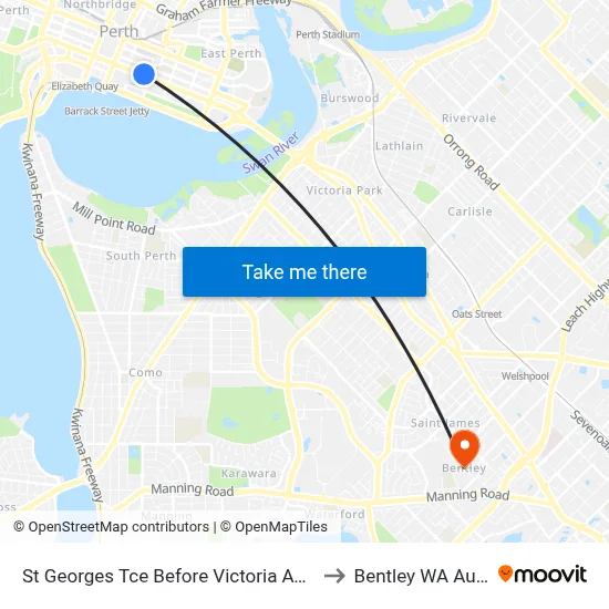 St Georges Tce Before Victoria Av Eastbound to Bentley WA Australia map