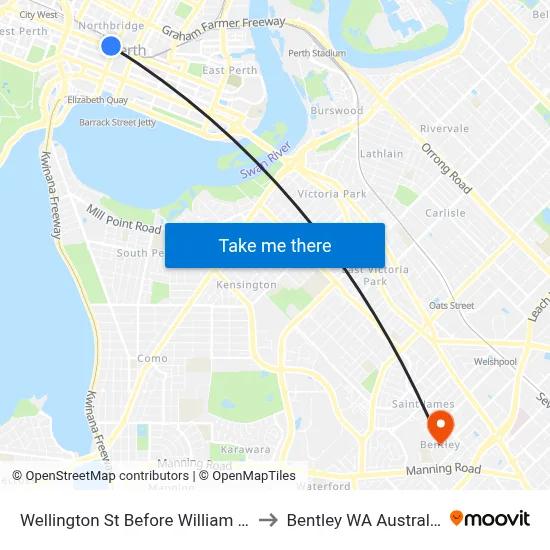Wellington St Before William St to Bentley WA Australia map