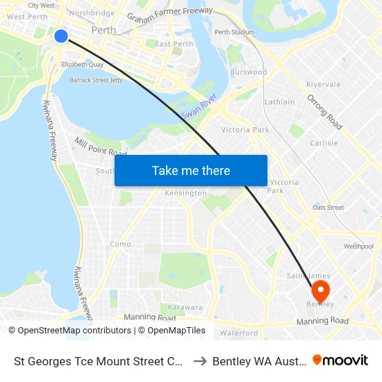 St Georges Tce Mount Street Cat Id 22 to Bentley WA Australia map