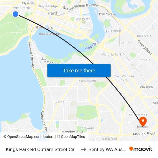 Kings Park Rd Outram Street Cat Id 141 to Bentley WA Australia map