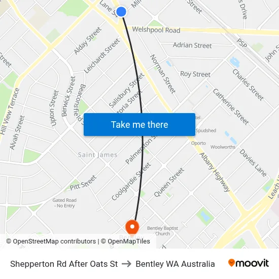 Shepperton Rd After Oats St to Bentley WA Australia map