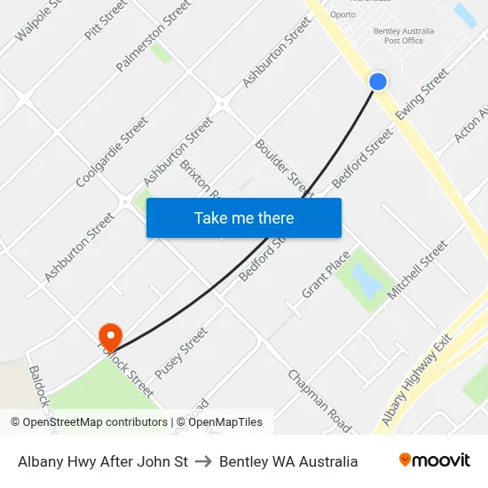 Albany Hwy After John St to Bentley WA Australia map