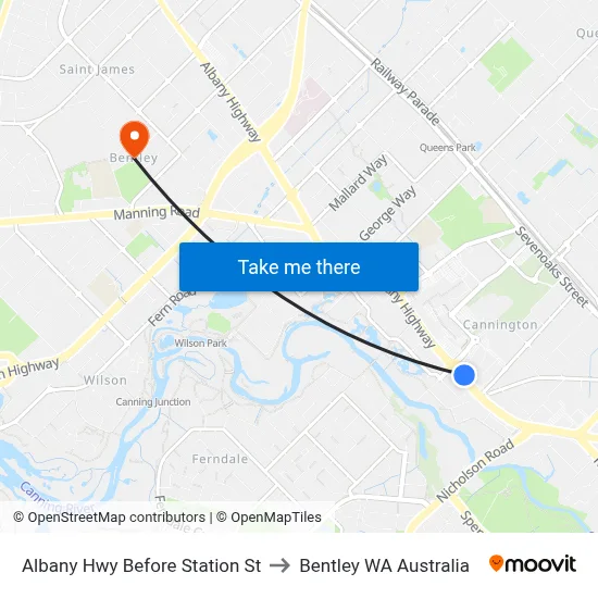 Albany Hwy Before Station St to Bentley WA Australia map
