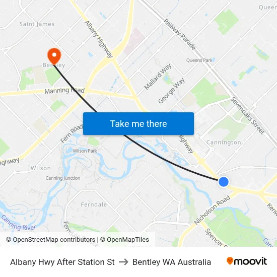 Albany Hwy After Station St to Bentley WA Australia map