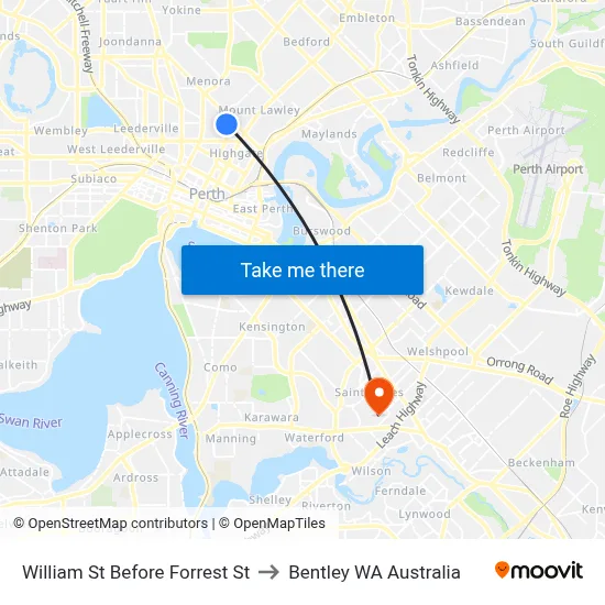William St Before Forrest St to Bentley WA Australia map