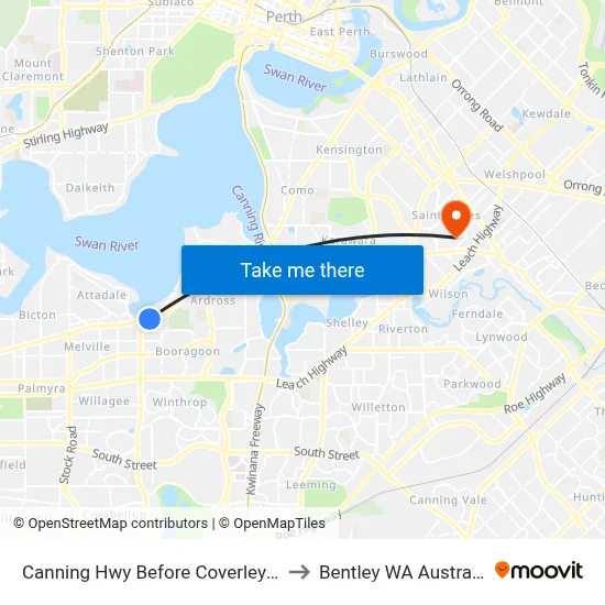 Canning Hwy Before Coverley St to Bentley WA Australia map