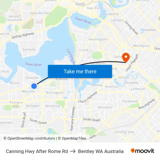 Canning Hwy After Rome Rd to Bentley WA Australia map