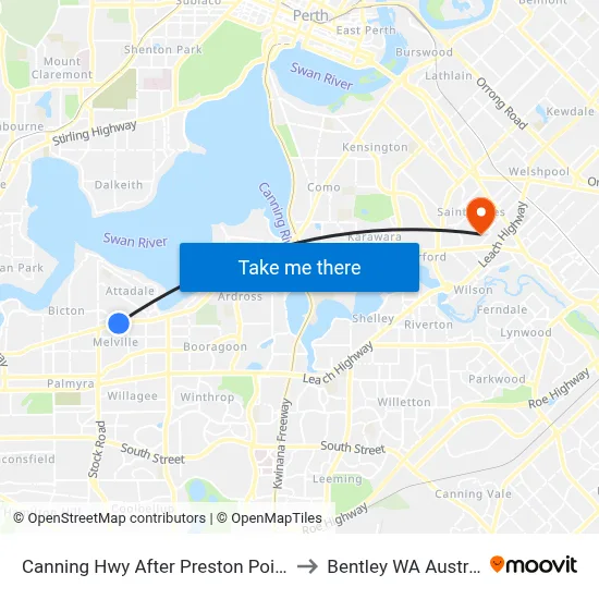 Canning Hwy After Preston Point Rd to Bentley WA Australia map