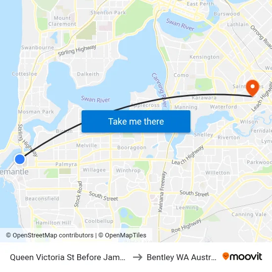 Queen Victoria St Before James St to Bentley WA Australia map