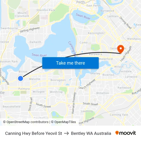 Canning Hwy Before Yeovil St to Bentley WA Australia map