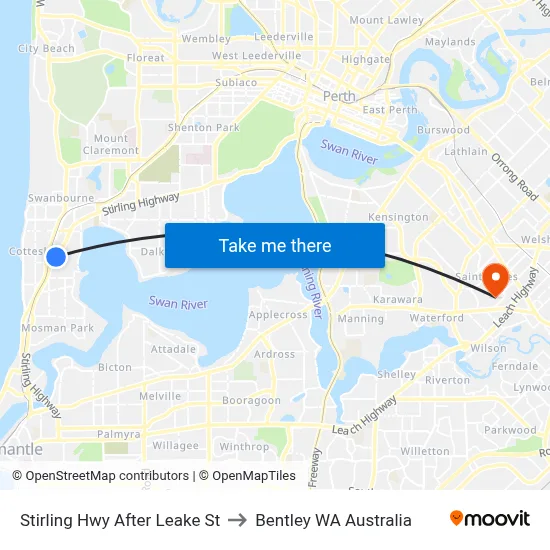 Stirling Hwy After Leake St to Bentley WA Australia map