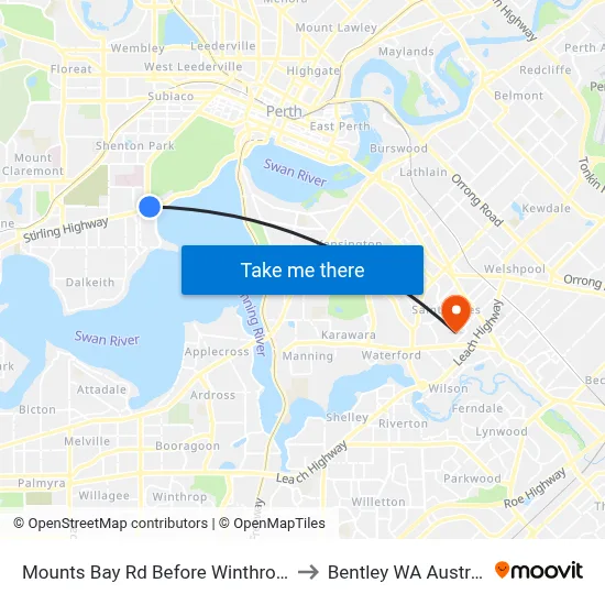 Mounts Bay Rd Before Winthrop Av to Bentley WA Australia map