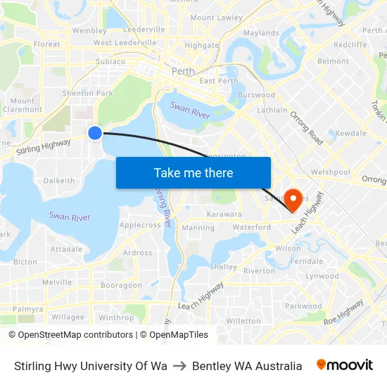 Stirling Hwy University Of Wa to Bentley WA Australia map