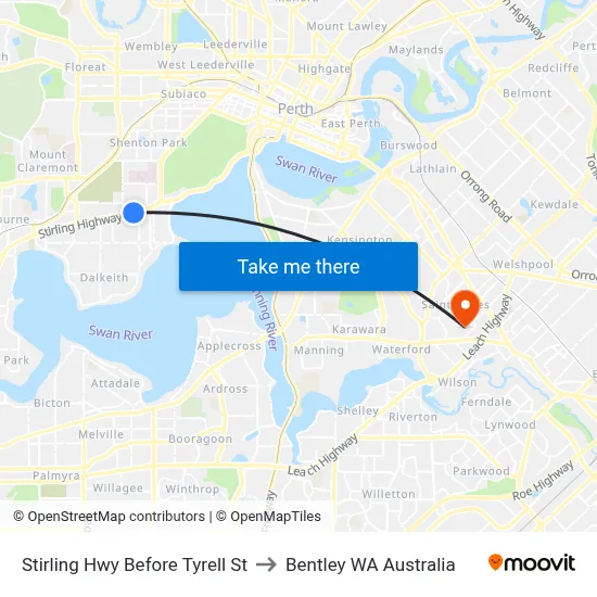 Stirling Hwy Before Tyrell St to Bentley WA Australia map