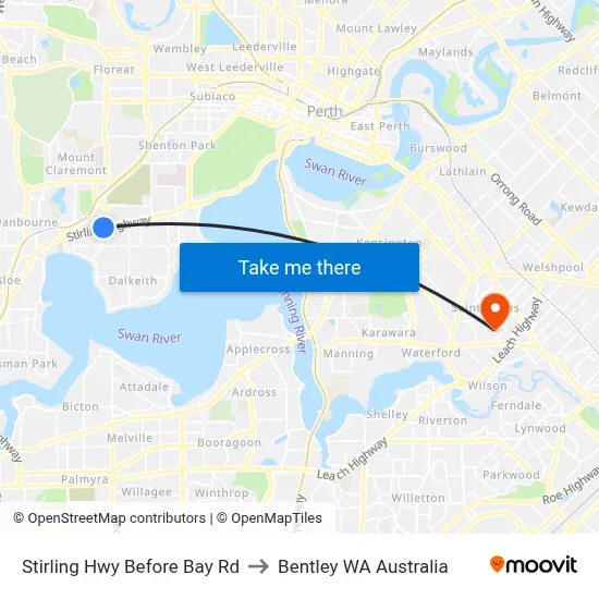 Stirling Hwy Before Bay Rd to Bentley WA Australia map