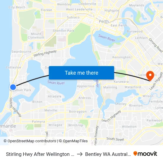 Stirling Hwy After Wellington St to Bentley WA Australia map