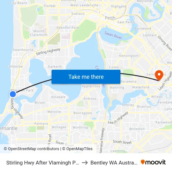 Stirling Hwy After Vlamingh Pde to Bentley WA Australia map