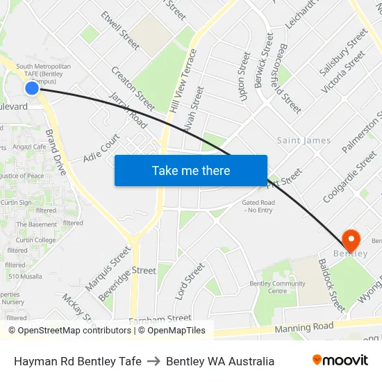 Hayman Rd Bentley Tafe to Bentley WA Australia map