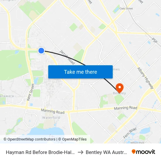 Hayman Rd Before Brodie-Hall Dr to Bentley WA Australia map